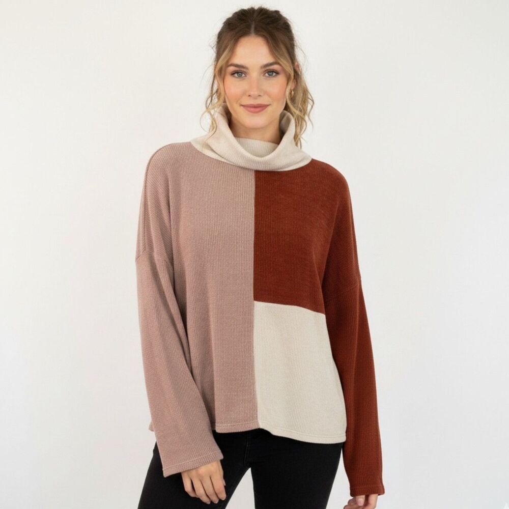 Made with Love Colorblock Cowl Turtleneck Sweater Size Medium